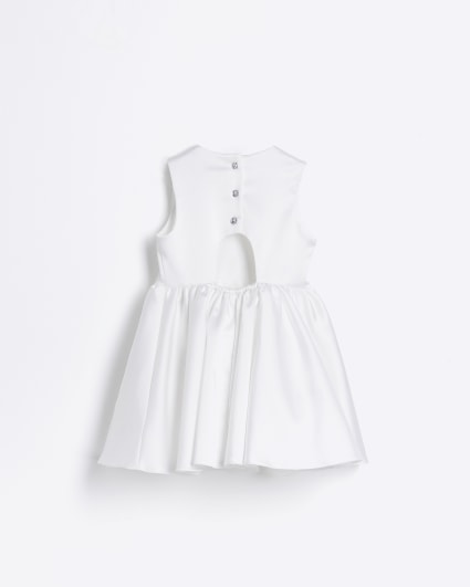 Girls white satin bow skater dress