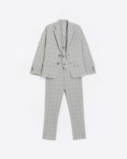 Boys grey check tailored 3 piece suit set