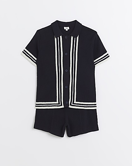 Boys navy tipped polo shirt outfit