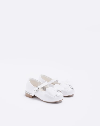 Mini girls white Satin Bow ballerina shoes