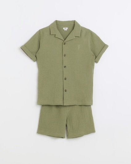 Boys green textured top and shorts set