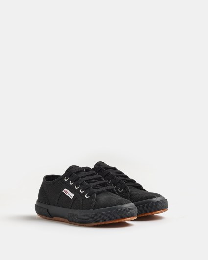 Girls black Superga lace up canvas trainers