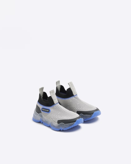 Mini boys Grey Knit Low Sock Runner Trainers