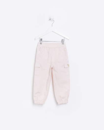 Mini Girls Pink Embroidered Cargo Trousers