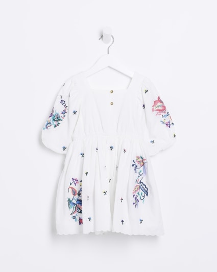 Mini girls White Embroidered Smock dress