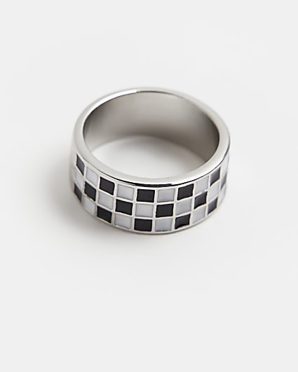 Boys Silver colour Checkerboard Ring