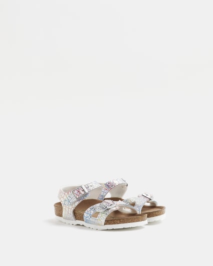 Mini girls white Birkenstock hologram sandals