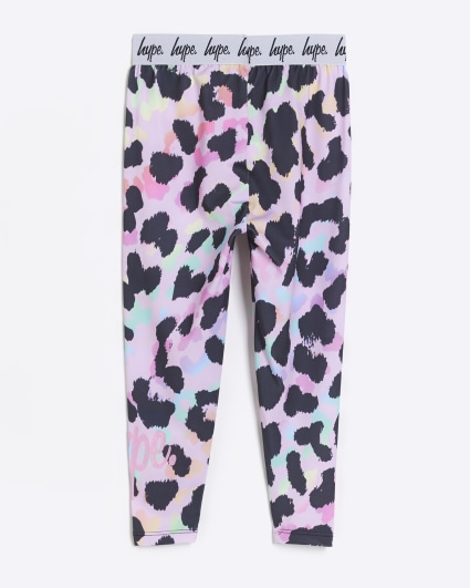 Girls pink Hype animal print leggings