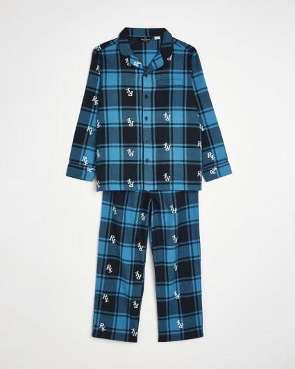 Kids Blue RI monogram Check Pyjamas