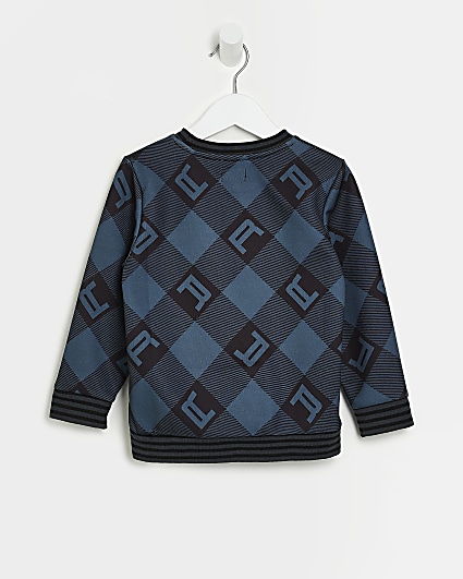 Mini boys Blue Check Monogram Sweatshirt