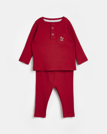 Baby Red Long Sleeve Rib set