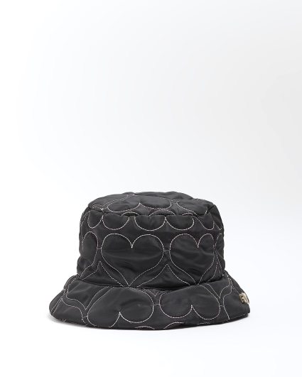 Mini girls black heart quilted bucket hat