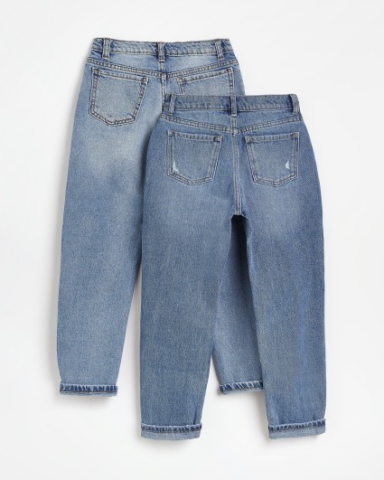 Girls blue light and mid mom jeans 2 pack