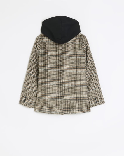 Boys beige check hooded hybrid coat