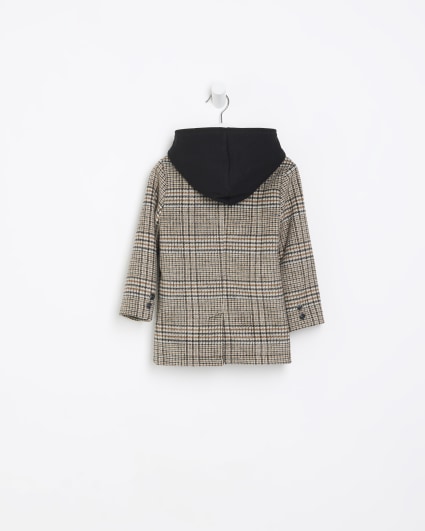 Mini boys beige check hooded hybrid coat