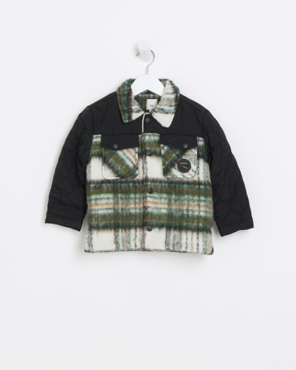 Mini boys green check hybrid shacket