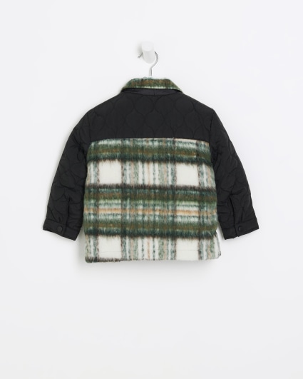 Mini boys green check hybrid shacket