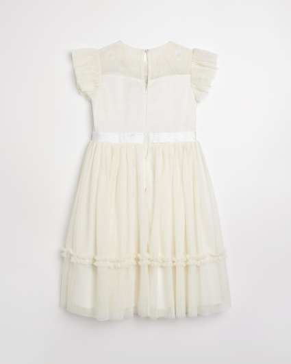 Girls cream floral embellished tulle dress