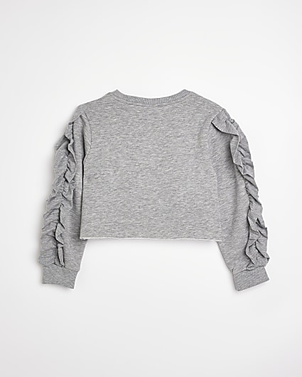 Girls grey HYPE ruffle sleeve sweatshirt