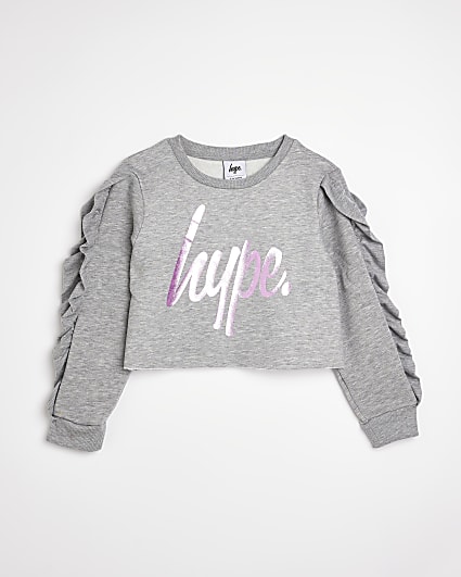 Girls grey HYPE ruffle sleeve sweatshirt