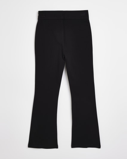 Girls black buckle split flared trousers