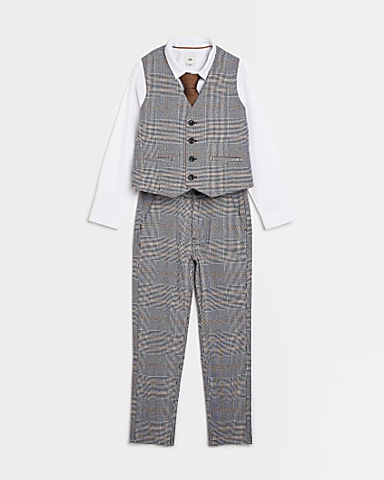 Boys Grey Check Tailored Suit Outfit