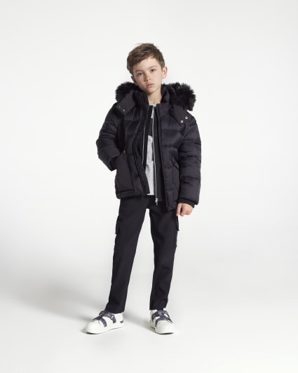 Boys black hooded puffer coat