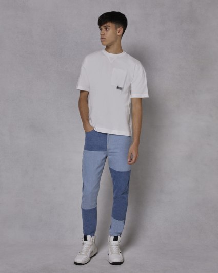 Boys blue patchwork regular fit jeans