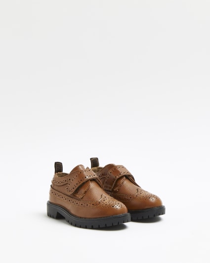 Mini boys brown chunky brogue shoes