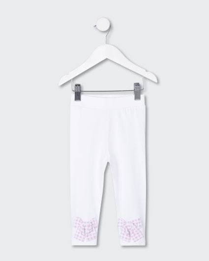 Mini girls white bow hem leggings