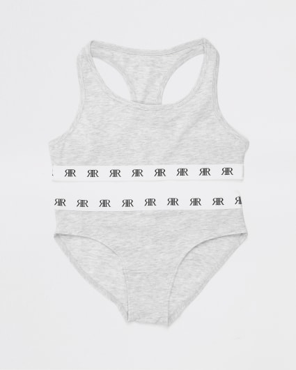 Girls grey RI crop top and brief set