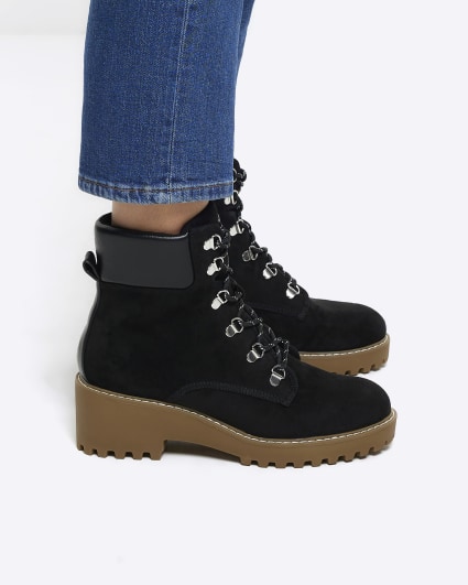 Black wedge hiker boots