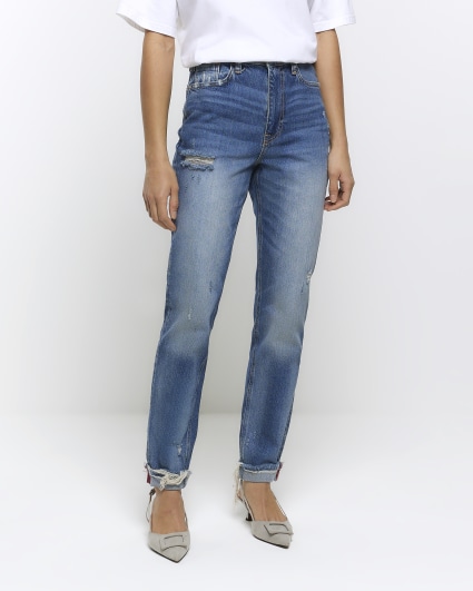 River Island Plus mom jeans in medium blue