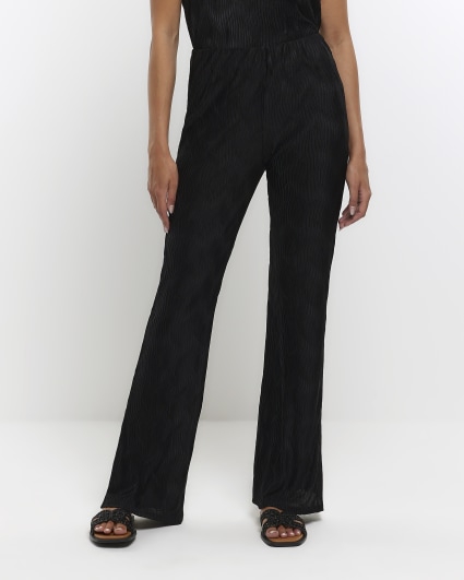 Black plisse flared trousers