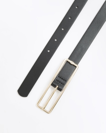 Black slim buckle belt
