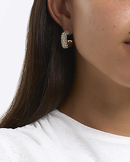 Gold Diamante Square Hoop Earrings