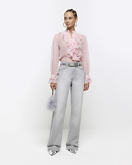 River Island floral ruffle blouse in pink