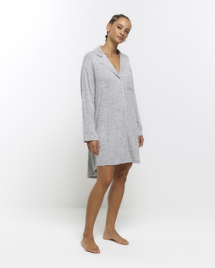 Grey long sleeve shirt dress pyjama