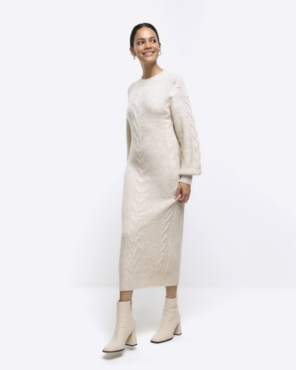 Cream plait jumper midi dress