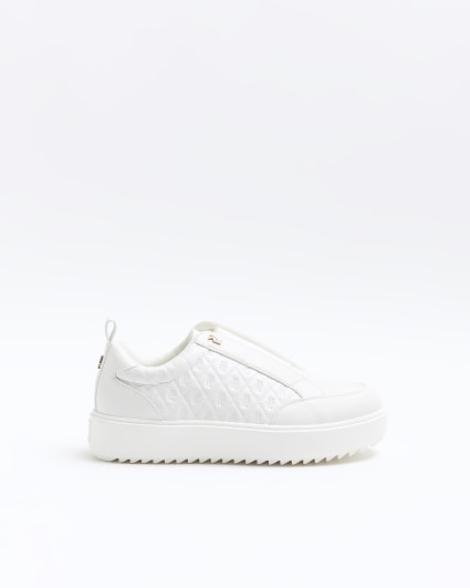 White wide fit embossed RI monogram trainers