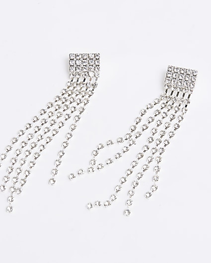 Silver silver stone drape earrings
