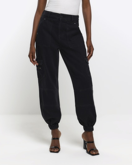 Black cuffed cargo jeans