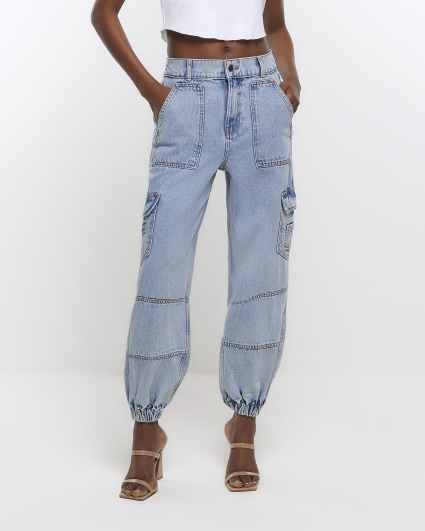 Blue cuffed cargo jeans