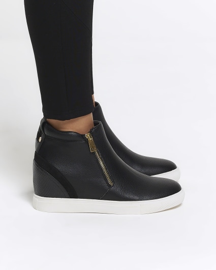 Black zip up wedge trainers