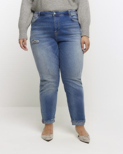 Plus Size Blue Embellished Mom Jeans