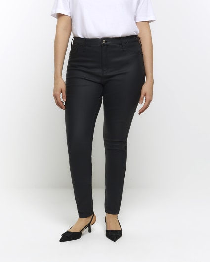 New Look lift and shape high waisted super skinny coated jeans in dark  brown