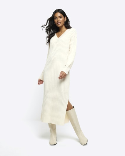 Cream rib jumper maxi dress