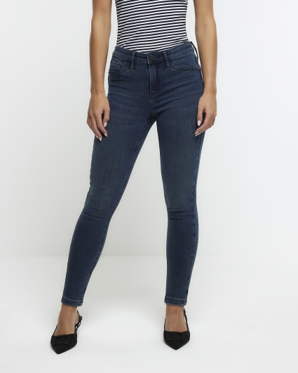 Petite blue mid rise skinny jeans