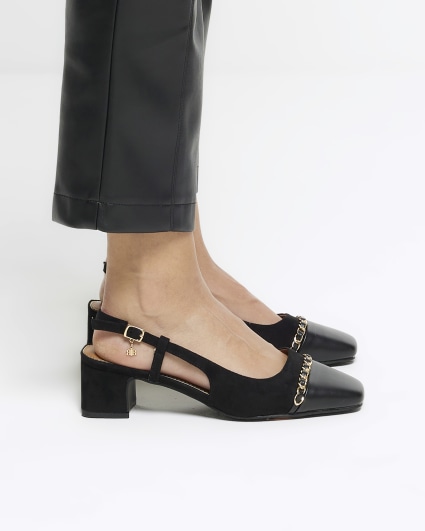 Black wide fit block heeled sling back shoes