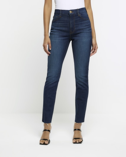 Blue high waisted skinny cargo jeans